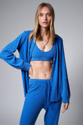 חולצת וואפל מכופתרת לנשים בצבע כחול