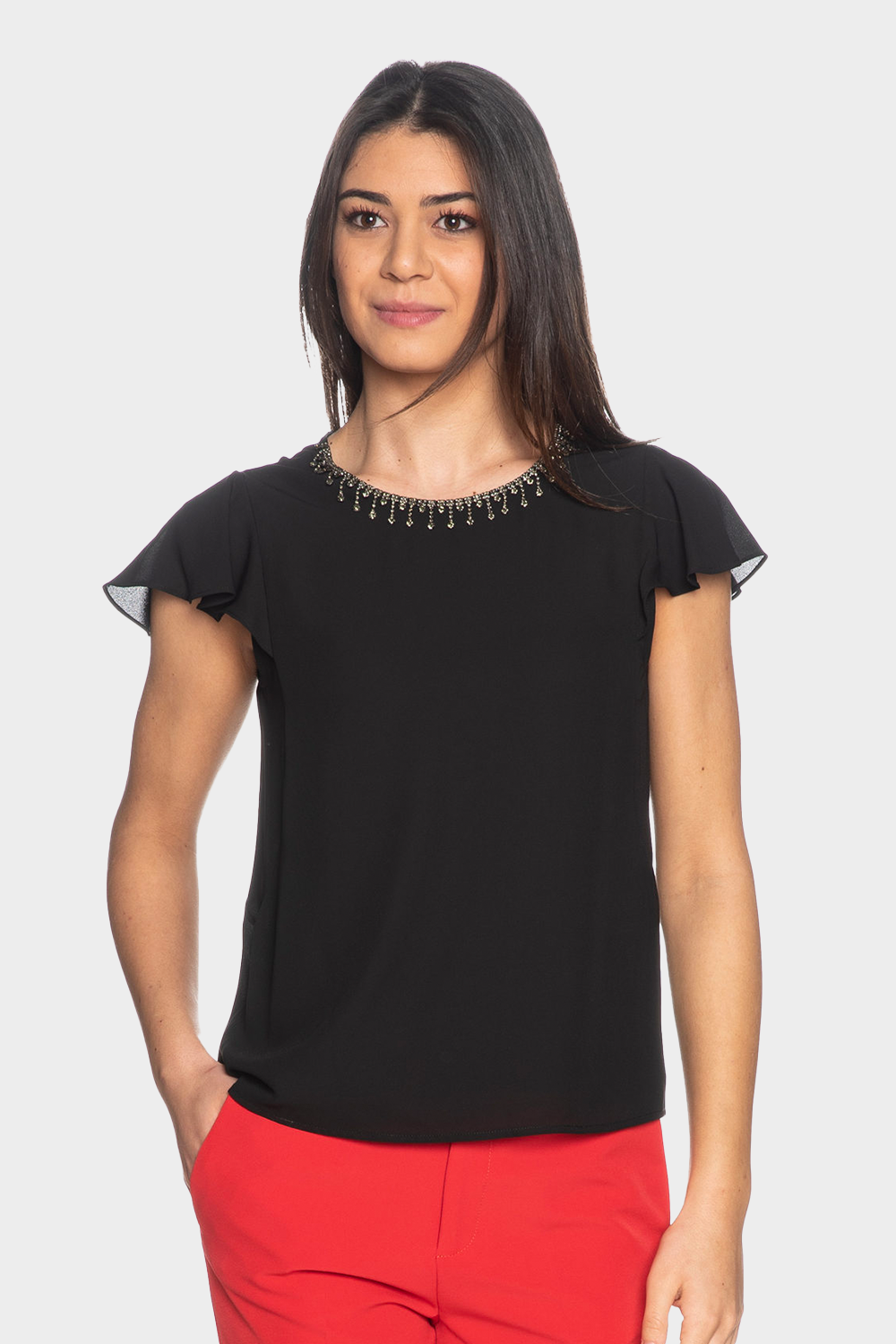 חולצת שיפון לנשים בצבע שחור