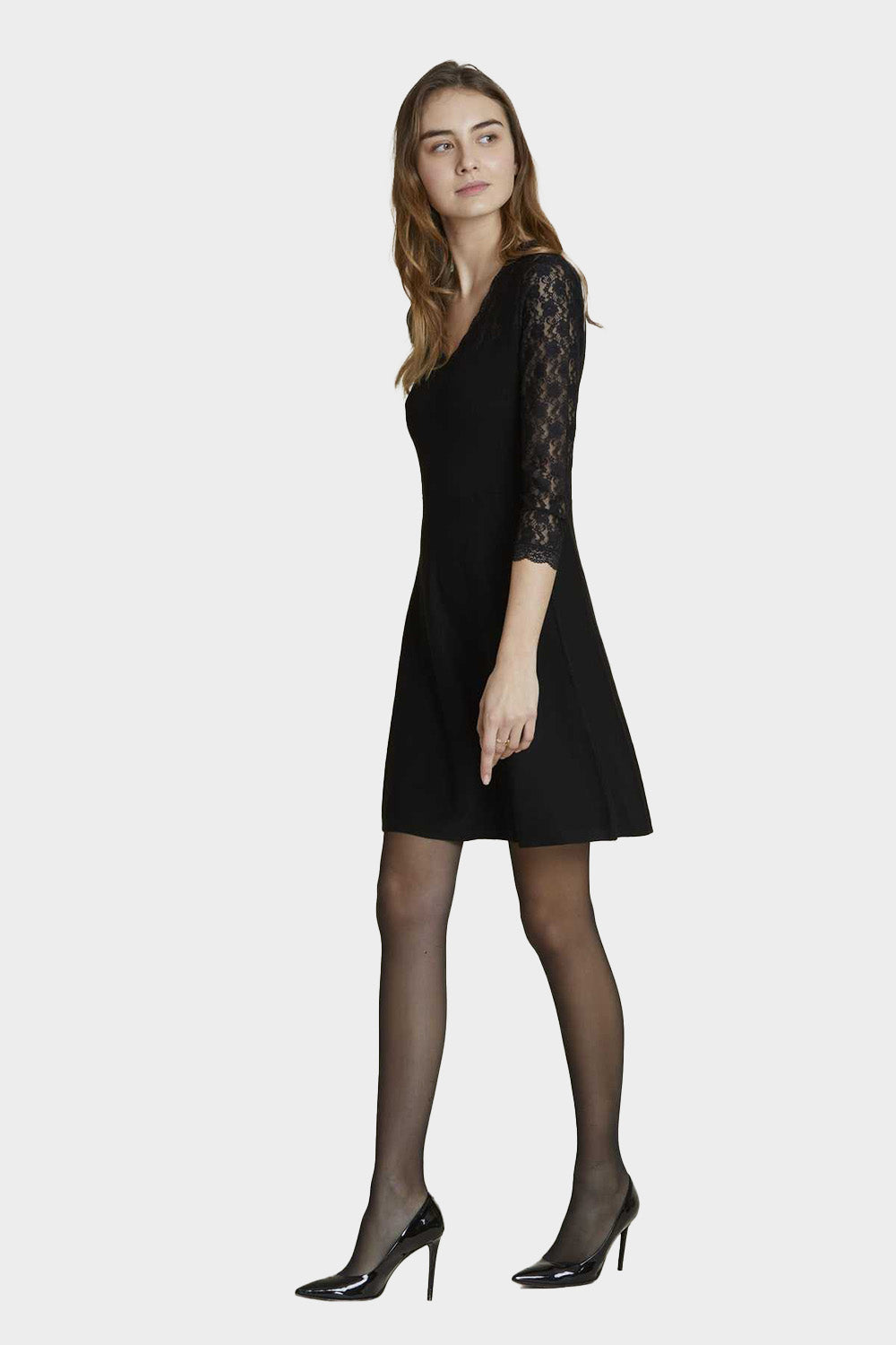 שמלת סריג וי לנשים שרוולי תחרה עדינה RENE DERHY Vendome online | ונדום .