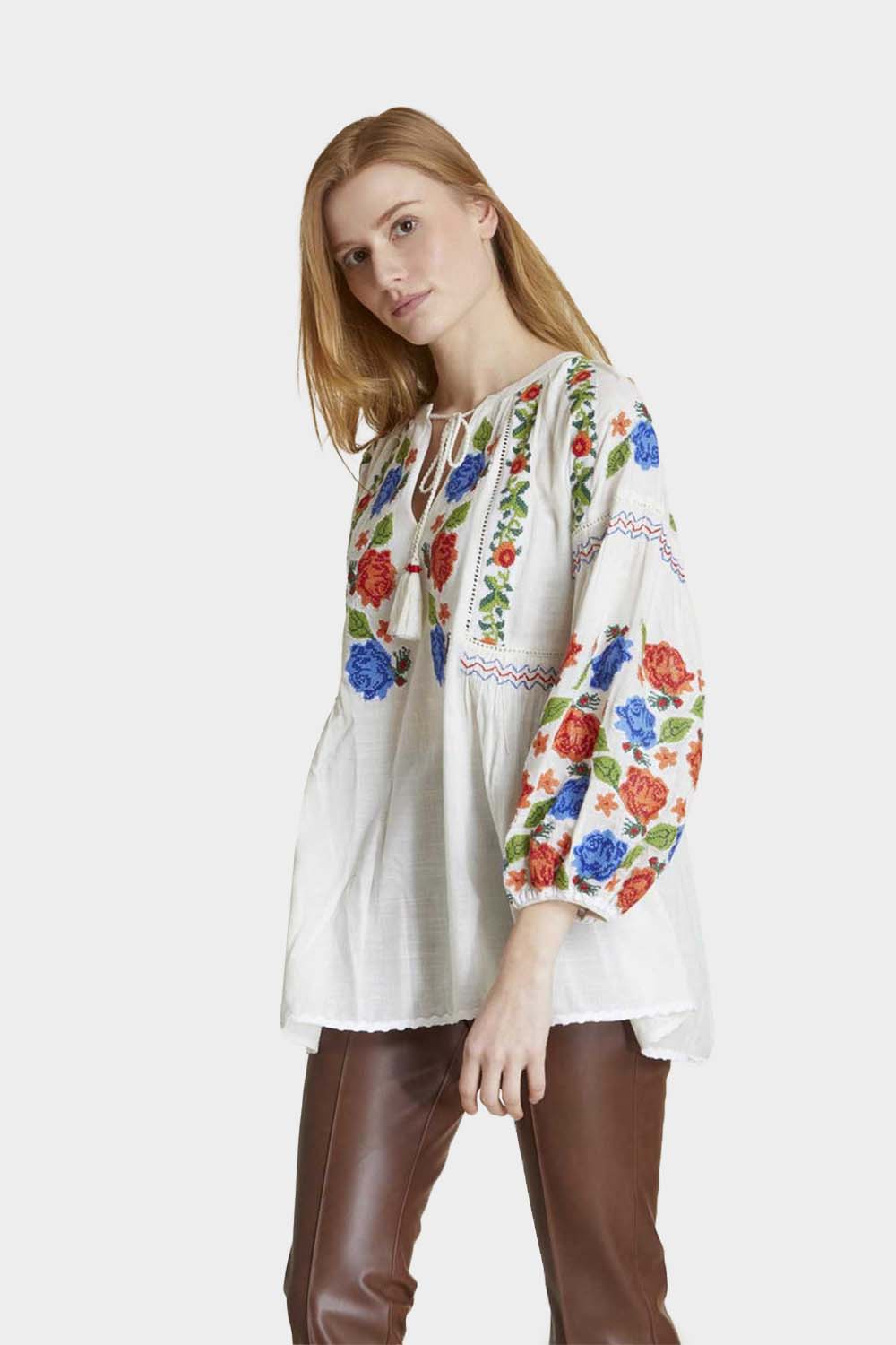חולצת רקמה לנשים מוטיב פרחוני RENE DERHY Vendome online | ונדום .