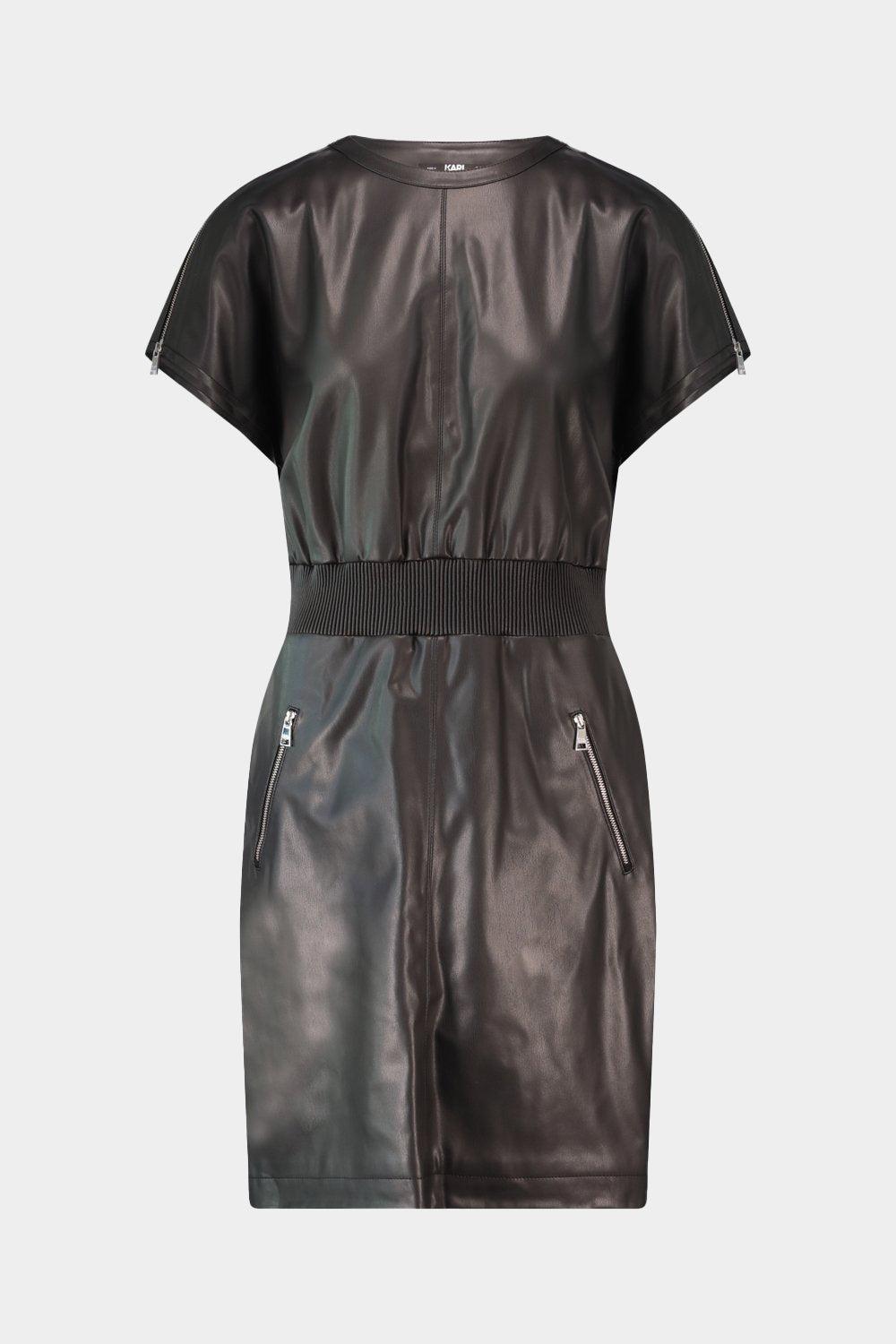 שמלת עור אקולוגי לנשים שרוולים קצרים KARL LAGERFELD Vendome online | ונדום .